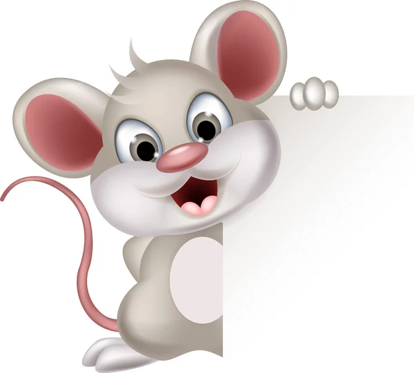 Divertente cartone animato del mouse con segno vuoto — Vettoriale Stock