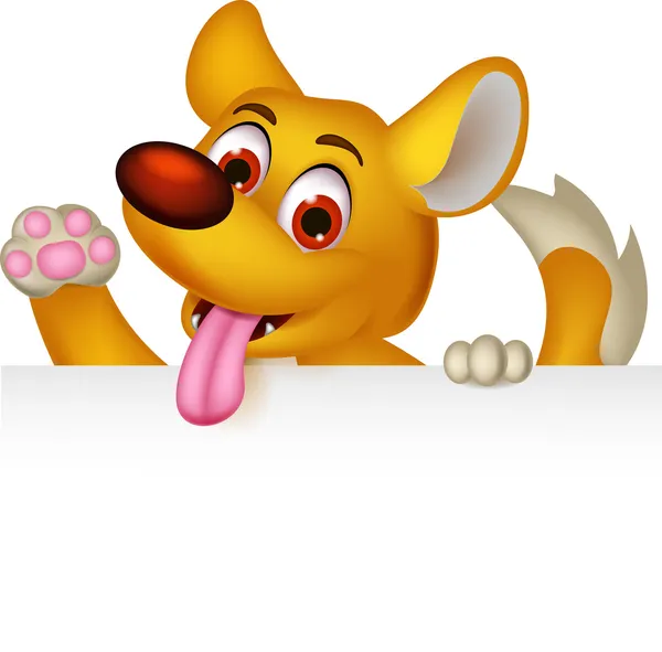 Perro de dibujos animados posando con signo en blanco — Vector de stock