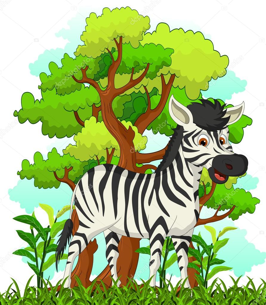 Zebra cartoon with forest background