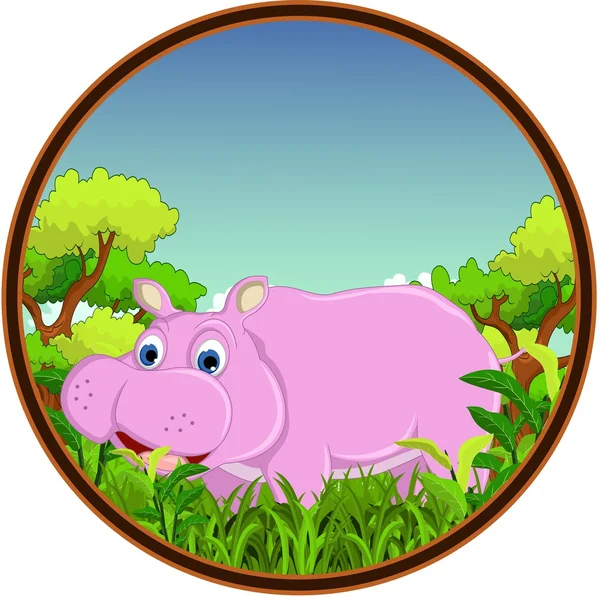 Hippopotame avec fond forestier — Image vectorielle