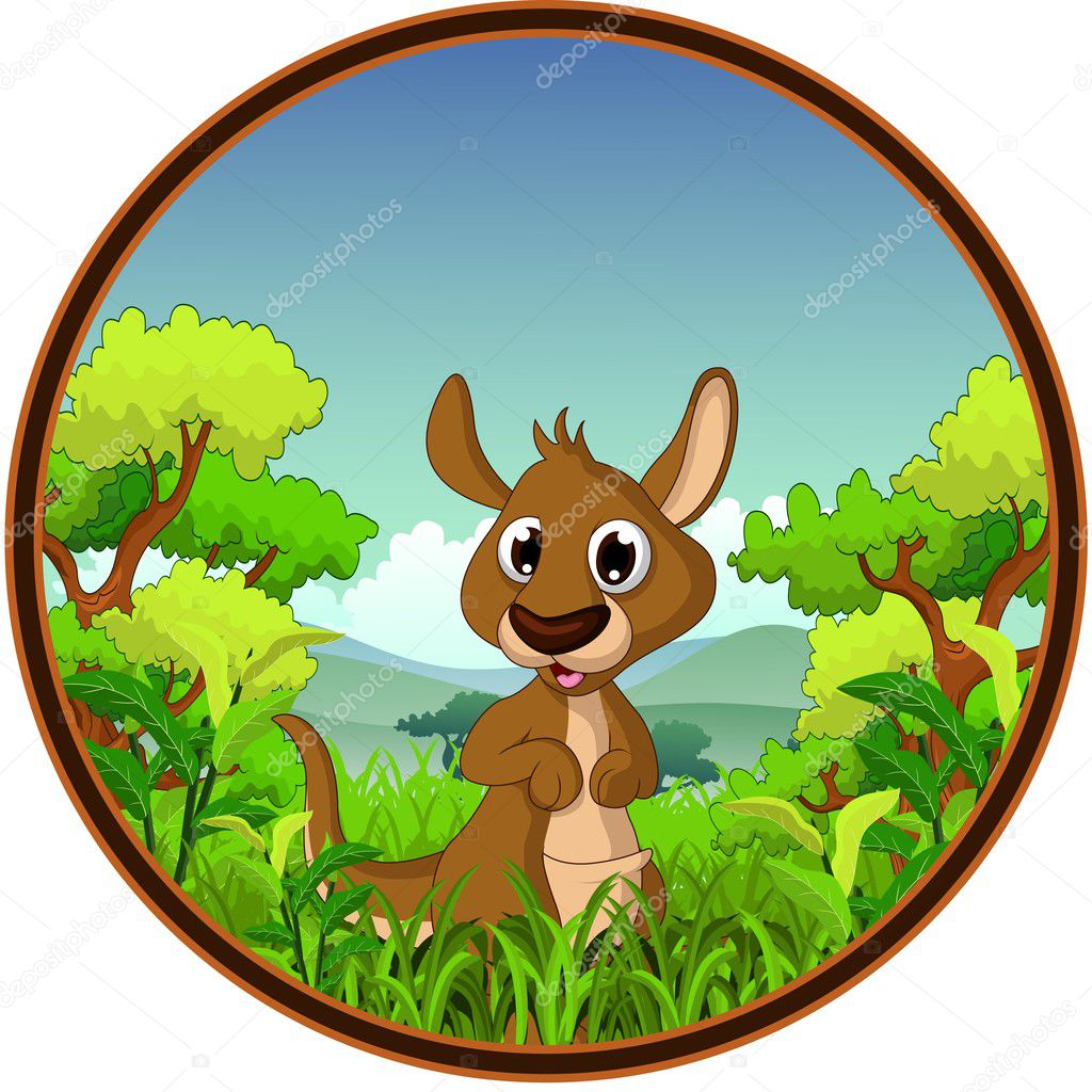 Kangaroo cartoon with forest background