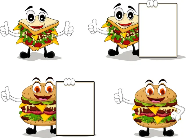 Four sandwich cartoon with different poses — Stock Vector