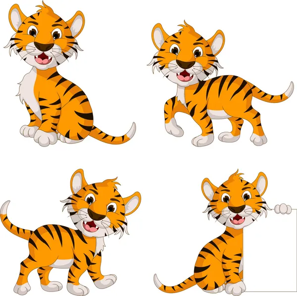 Bonito coleção de desenhos animados tigre —  Vetores de Stock