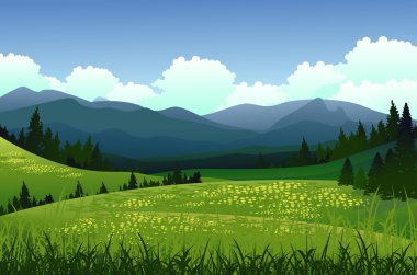 Beauty landscape with pine forest and mountain background clipart
