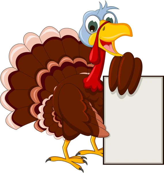 Funny Turkey Cartoon Posing with blank sign — Stock Vector