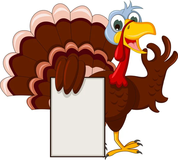 Funny Turkey Cartoon Posing with blank sign — Stock Vector