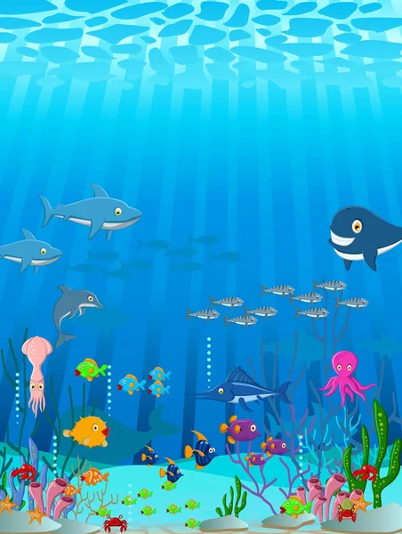 Sea life cartoon background — Stock Vector