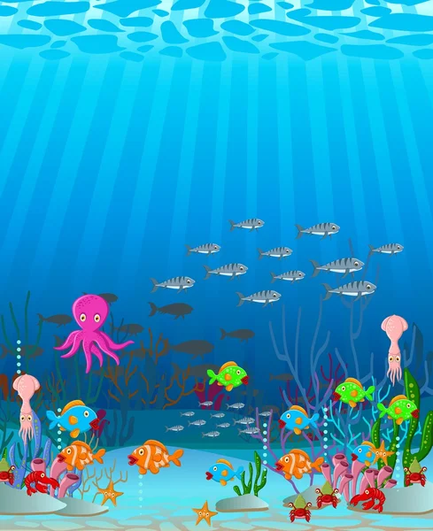 Θάλασσα ζωή κινουμένων σχεδίων φόντο — Διανυσματικό Αρχείο