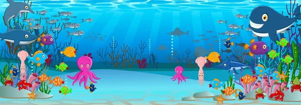 Sea life cartoon background — Stock Vector