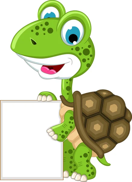 Turtle cartoon with blank sign — Stock Vector