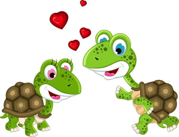 Mignon couple tortue dessin animé — Image vectorielle