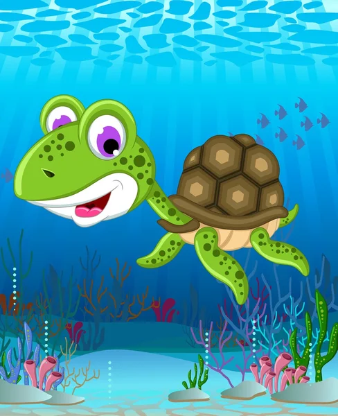 Linda tortuga marina de dibujos animados — Vector de stock