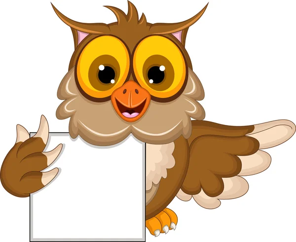 Cute owl cartoon holding blank sign — Stock Vector