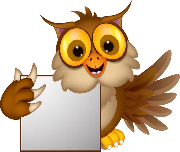 Owl cartoon with blank sign — Stock Vector