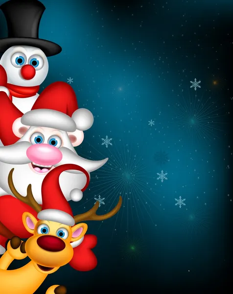 Père Noël rennes et bonhomme de neige posant — Image vectorielle