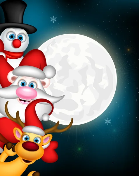 Santa claus rendieren en sneeuwpop poseren — Stockvector