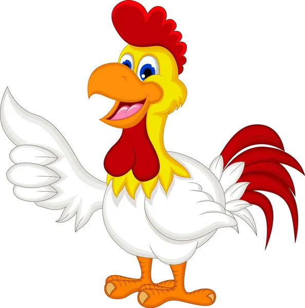 Šťastný karikatura kuřecí drží prázdný znak — Stockový vektor