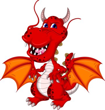 Red dragon cartoon flying