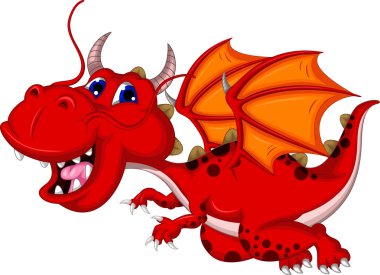 Red dragon cartoon flying