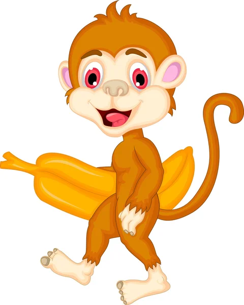 Mono bebé lindo sosteniendo plátano gigante — Archivo Imágenes Vectoriales