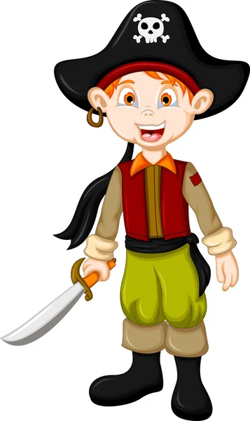Γελοιογραφία πειρατής παιδί με σπαθί — Διανυσματικό Αρχείο