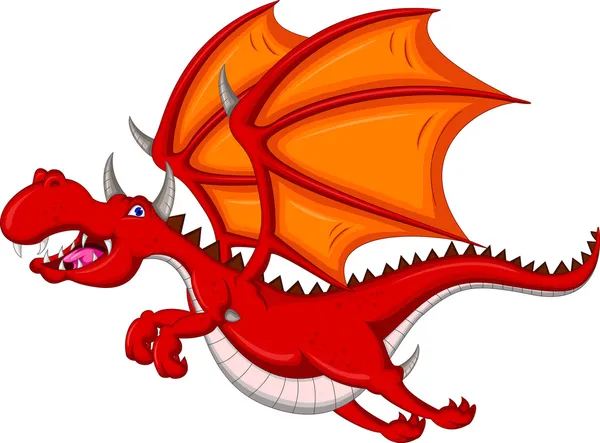 Red dragon cartoon flying — Stockvector
