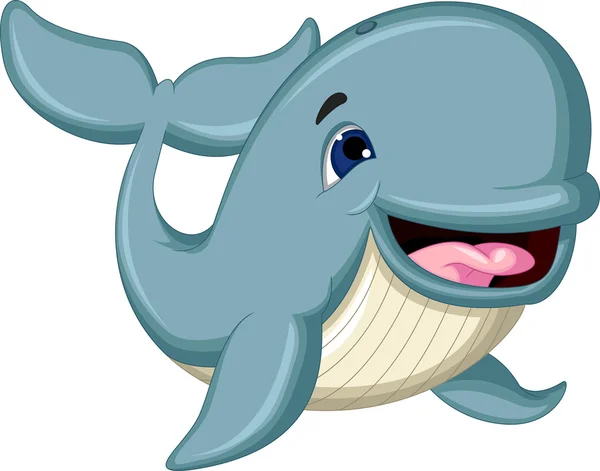 Lindo azul ballena de dibujos animados — Vector de stock