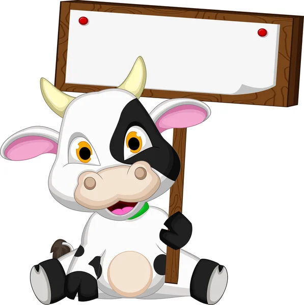 Cute cow cartoon with blank board — Stock Vector