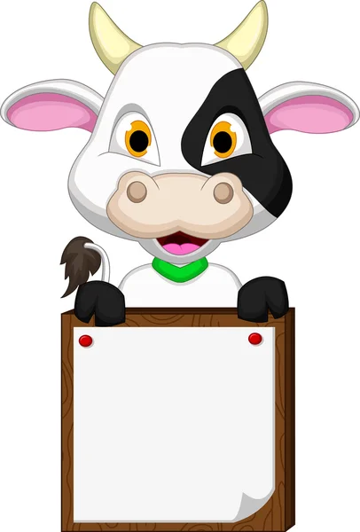 Cute cow cartoon with blank board — Stock Vector