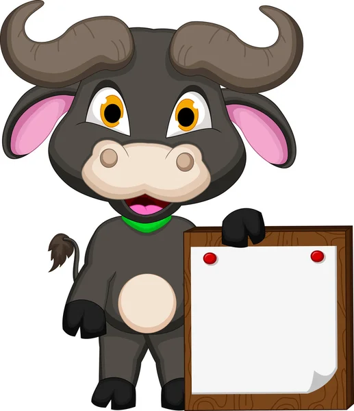 Buffalo cartoon with blank sign — Stock Vector