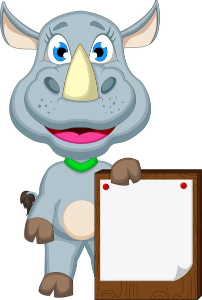 Funny rhino cartoon with blank sign — Stock Vector