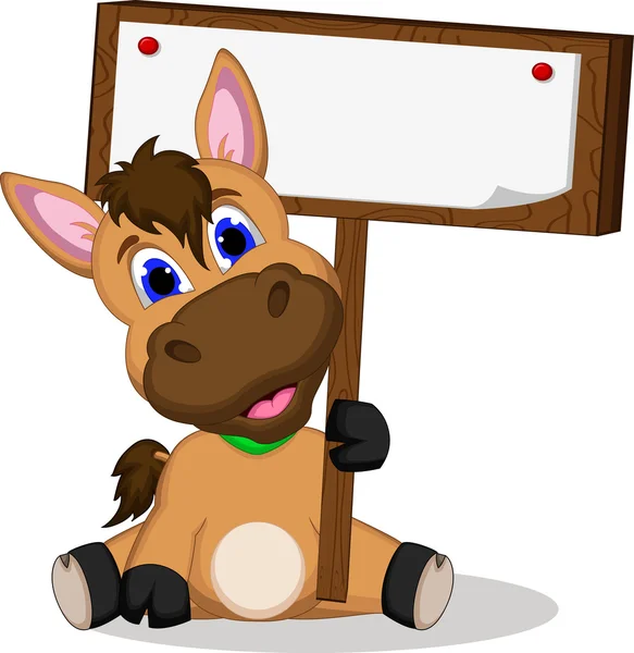 Cute cartoon paard met leeg teken — Stockvector