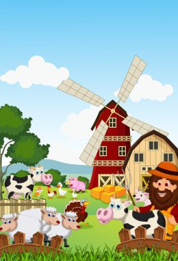 onun çiftlik çiftlik hayvanları bir sürü komik çiftçi