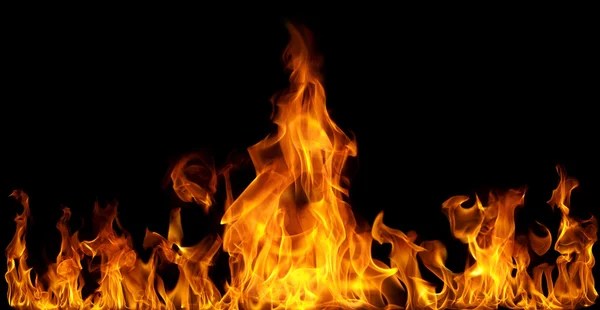 Tűz lángok fekete háttér Stock Kép