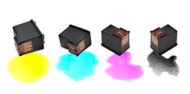 Colour Ink Cartridges on White Background clipart