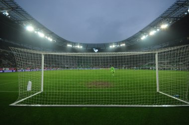 Wroclaw, Polonya - Mayıs 02: maç puchar polski arasındaki wks slask wroclaw ve legia warszaw, kalenin arkasında eylem üzerinde 02 Mayıs 2013 yılında wroclaw, Polonya.