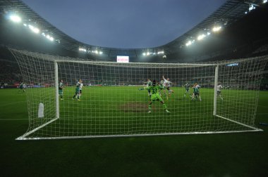 Wroclaw, Polonya - Mayıs 02: maç puchar polski arasındaki wks slask wroclaw ve legia warszaw, kalenin arkasında eylem üzerinde 02 Mayıs 2013 yılında wroclaw, Polonya.