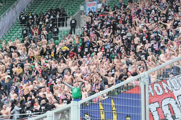 WROCLAW, POLAND - April 06: Naked supportes of Gornik Zabrze, Slask Wroclaw vs Gornik Zabrze on April 06, 2013 in Wroclaw, Poland. — Stock Photo, Image
