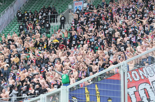WROCLAW, POLAND - April 06: Naked supportes of Gornik Zabrze, Slask Wroclaw vs Gornik Zabrze on April 06, 2013 in Wroclaw, Poland.