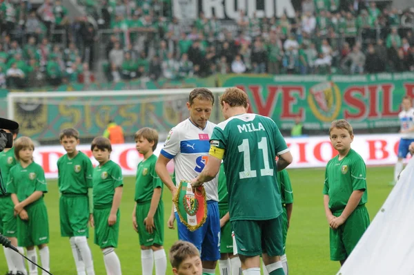 Wroclaw, Polen - maj 06: sebastian mila och rafal murawski, slask wroclaw vs lech poznan den 06 maj 2013 i wroclaw, Polen. — Stockfoto