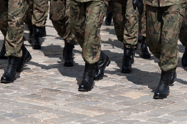 Soldiers march in formation