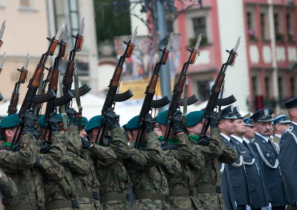 Wroclaw - August 15: Gun salute (Day of Polish Army) on August 15 2013 in Wroclaw, Poland — Stock Photo, Image