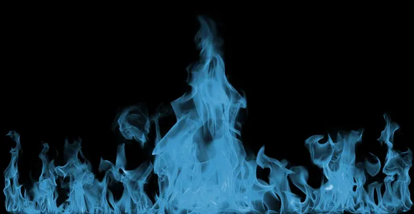 Blå eld lågor på svart bakgrund — Stockfoto