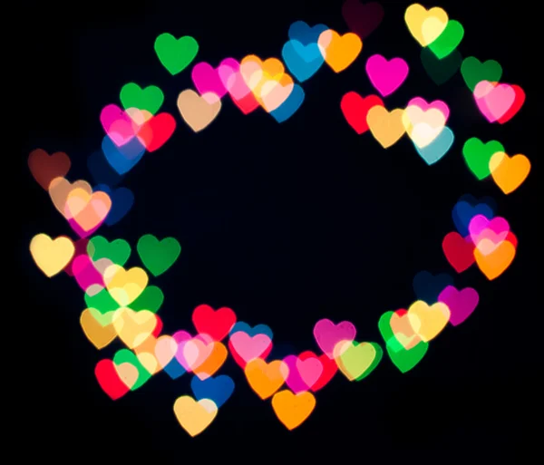 Colorful heart bokeh frame — Stock Photo, Image