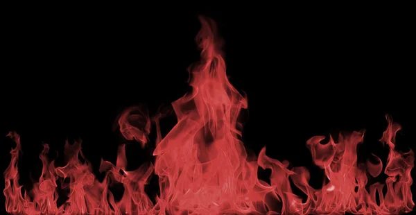 Piros tűz lángok fekete háttér — Stock Fotó