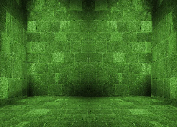 Σκούρο πράσινο άδειο δωμάτιο με εσωτερικό πάτωμα — Φωτογραφία Αρχείου