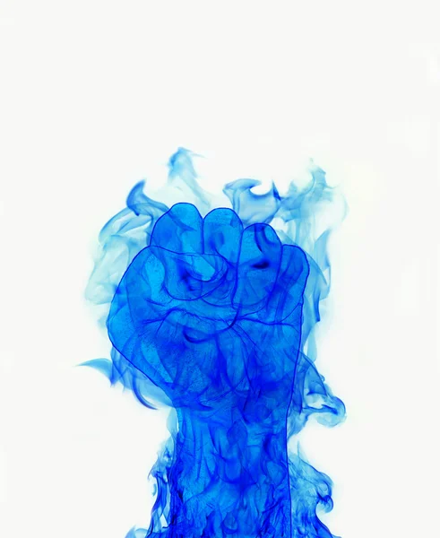 Blue fire flames fist on white background — Stock Photo, Image