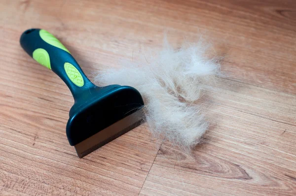 Una pila de pelo de perro con un cepillo resbaladizo — Foto de Stock