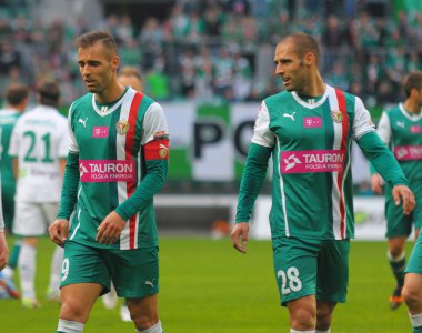 Wroclaw. Polonya - 12 Nisan: maç t-mobile ekstraklasa wks slask wroclaw ve lechia gdansk. eylem april12, 2014 yılında wroclaw Flavio paxaio. Polonya.