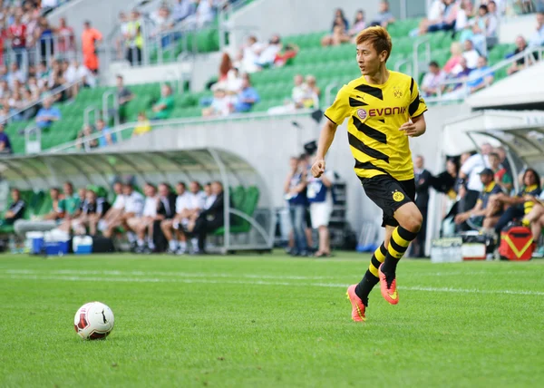Wroclaw. POLAND - August 06: Match friendly between Wks Slask Wroclaw and Borussia Dortmund. Ji Dong-Won  on August 06, 2014 in Wroclaw. Poland. — Stock Photo, Image